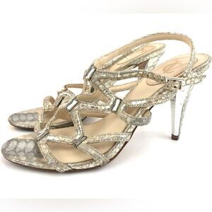 VC Signature Vogue Heels Women's Sz 6 Platinum Gold Metallic Snake Leath…